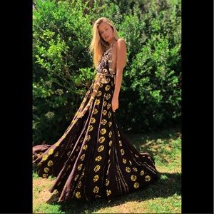 Free People Brown and Yellow Floral Jumpsuit